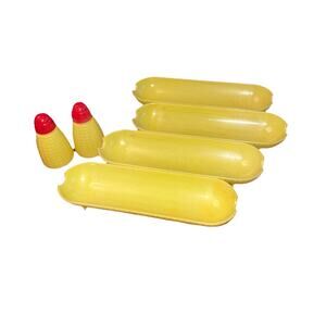 Corn On The Cob Salt & Pepper Shakers Trays Vintage Lapin Plastic 1950s Novelty
